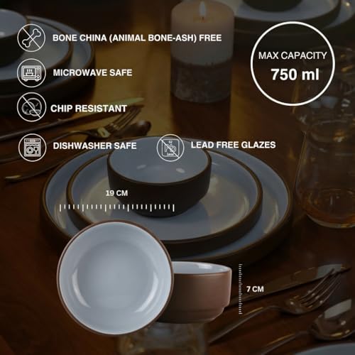 Image of BlackCarrot Ceramic Modern Dinner Set, 12 Pcs, Brown | Crockery Set | Ceramic Plate Set | Glossy Finish | Plates and Bowls (Black Carrot Brown Stoneware, 12 Piece), Bone China Free