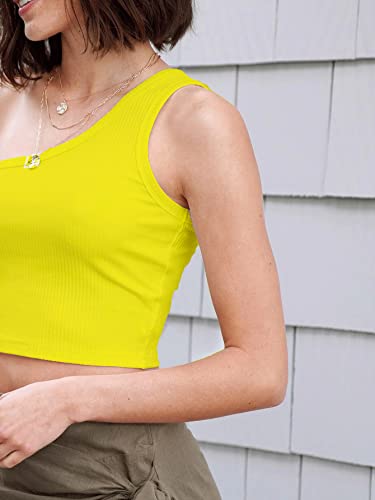 Image of Istyle Can Women's & Girls' Solid Square Neck Ribbed /Knitted Sleeveless Single Shoulder Stretchable Slim Fit Crop Tank Top