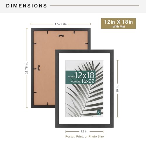 MCS Studio Gallery 16x22 Matted Poster Frame with 12x18 Picture Display, Black Woodgrain Vertical & Horizontal Wall Hanging Large Picture Frame for Photos, Posters & Art Prints (1-Pack)