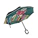 Sillas Plegables invertidas de Doble Capa con Paraguas Estantería con Fantasy Clever Cat Fold Umbrella Reversible Umbrella Gran protección UV a Prueba de Viento para la Lluvia con Mango en Forma de