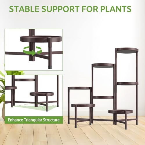 Image of iDavosic.ly 7 Tier Large Plant Stand Indoor, 10 Inch Wide Tall Corner Metal Plant Stands Outdoor for Multiple Plants, Folding Tiered Flower Display Holder Rack Shelf, Violet Bronze