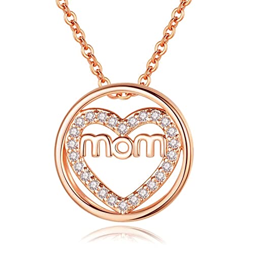 Pendentif en métal en forme de cœur rond pour maman collier or rose 18k