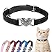 BINGPET BA3009 Soft Velvet Safe Cat Adjustable Collar with Crystal Heart Charm and Bells , Black