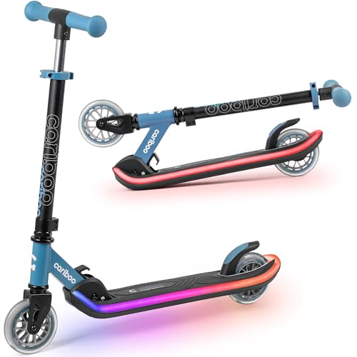 Cariboo Monopatín para Niños De 2 Ruedas con Luces LED, 5 Modos Multicolor Y 6 Colores Sólidos, Altura Ajustable, Plegable, ABEC7, LEDstar, Turquesa