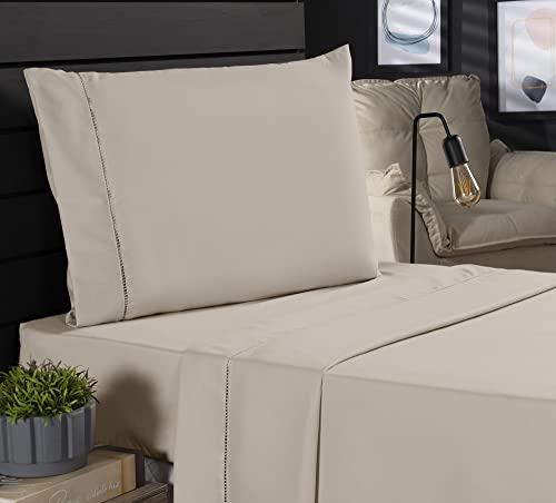 Jogo de Cama Classic Solteiro Percal 400 Fios Ponto Palito 03 Peças, Antiácaro, Anti-pilling com Toque Macio - Bege