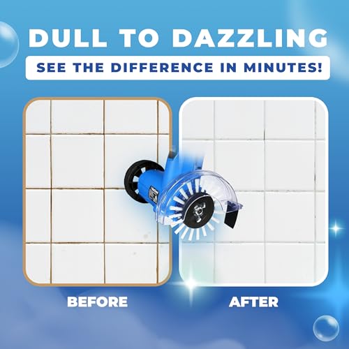 Image of Electric Grout Cleaner | Stand Up Tile Grout Scrubber Bundle | 20' Cord | Stand-Up Grout Cleaner with 20' Cord, 3 Brush Wheels, Hand Brush, Cleaner & Microfiber Cloth for Tile Floors and Grout