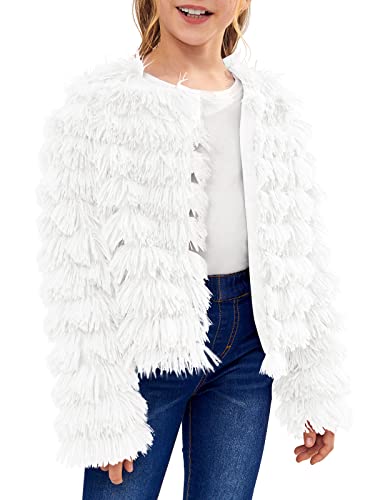 Image of Inorin Girls Open Front Cardigan Faux Fur Coat Warm Fuzzy Trendy Winter Vintage Parka Shaggy Party Outerwear Jackets Tops