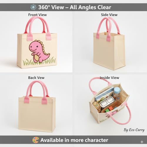 Image of Kids Lunch Bag | Cute & Stylish Embroidery Mini Tiffin Bag for Boys & Girls | Cute Cotton Cartoon Design I Picnic Tuition School, Preschool & Playschool | Gift for Birthday