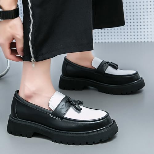 Men's Fashion Black and White Two Tone Chunky Platform Penny Loafers Classic Slip-On Lug Sole Business Work Dress Shoes Daily Non-Slip Shock Absorbing Casual Shoes Large size 5.5-14 (9.5,White-Black-A) by NEKGNL - Used condition - Image 7