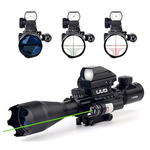 UUQ 4-16x50EG Tactical Rifle Scope Red/Green Illuminated Range Finder Reticle with Green Laser and Multi Optical Coated Holographic Dot Sight