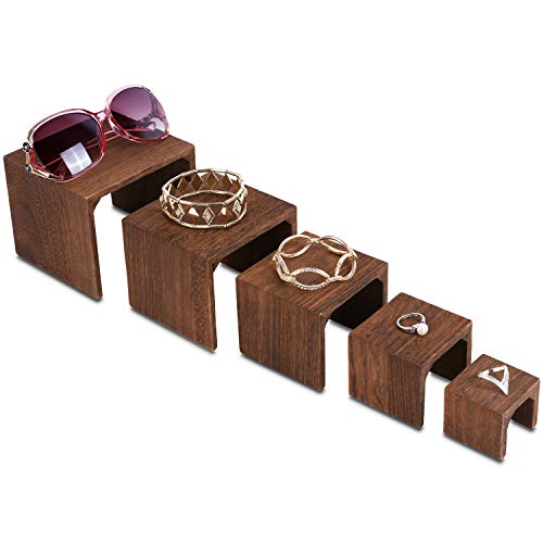 MOOCA Wooden Jewelry Display Stand Set, 5-Piece Product Risers