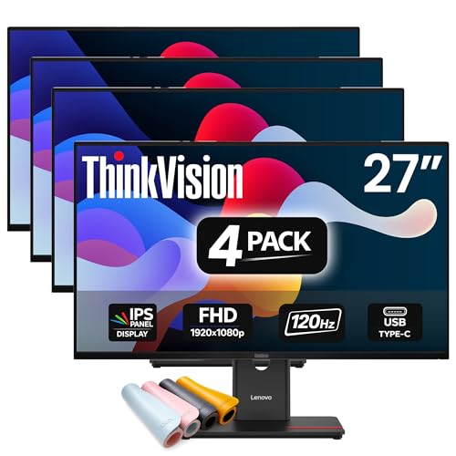 Image of Lenovo ThinkVision T27-40 27in FHD IPS Monitor, 120Hz 1080p, 99% sRGB, Low Blue Light, Ergonomic Height-Adjust Stand, USB Hub, HDMI /DP, VESA Mount Dual-Pack Bundle Included Plus MAJ Deskpad & 4 Pack