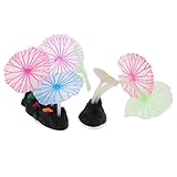 HANABASS 2 Piezas Decoración de Acuario Medusas Fluorescentes de Silicona con Base de Succión Estable de y Setas Simuladas para Tanque de Peces Decorativo