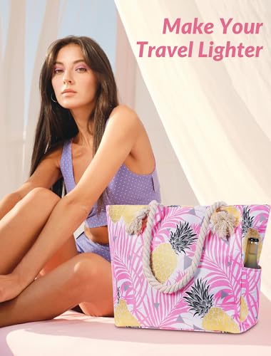 TESALATE Large Canvas Beach Tote Bag Waterproof Sand proof for Women Her Swim,Travel,Shopping,Gym,Cruise Essentials Gear3