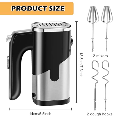 Batteur Électrique Cuisine 800W 5 Vitesses, Batteur À Main Batteur Électrique De Cuisine Batteur De Cuisine Avec 2 Crochets Pétrisseurs Et 2 Fouets, Pour Mélanger Les Œufs, La Pâte Et Les Gâteaux – Image 3