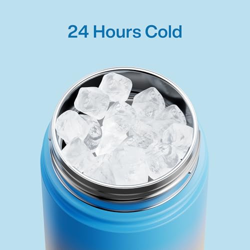 Image of ENCOOL Insulated Water Bottle with Straw Stainless Steel Water Bottle, Leak-Proof, BPA-Free, Double Wall Vacuum Keeps Cold for 24 Hours for Sports, Travel, School (18 oz, Sunny Breeze)