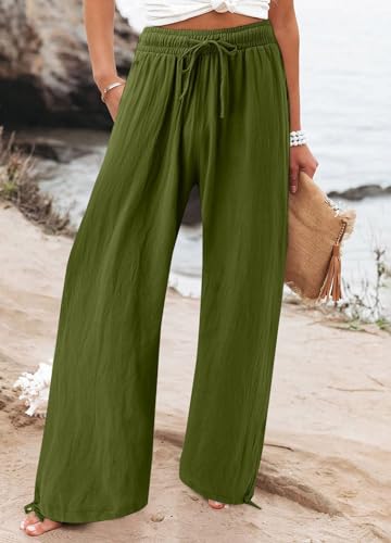 CHARTOU Women Elastic Waist Pants Wide Leg Sweatpants Beach Palazzo Pants Loose Lightweight Summer Pants Drawstring2