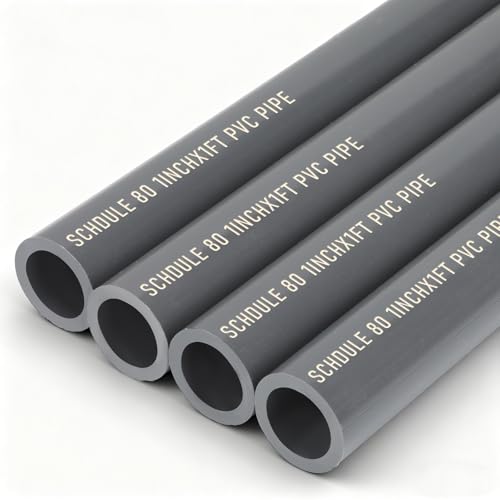 Pangda 4 Pcs 1 Inch PVC Pipe 1 ft Long Schedule 80 Industrial Grade Heavy Duty Plumbing Tube Corrosion Impact Resistant Pipe for Water Drainage Home Commercial Garden Farm, Gray
