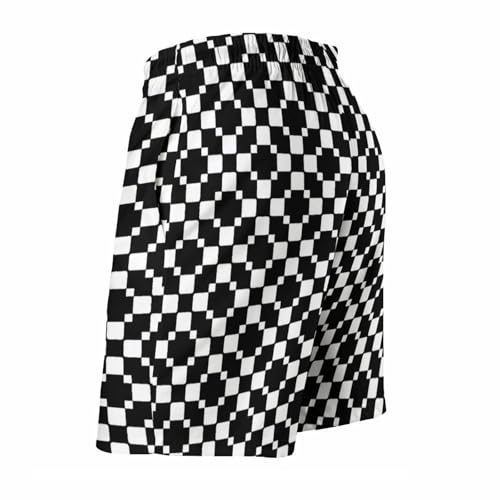 Hawaiian Shorts for Men - Comfy Black and White Checkered Print Mens Swim Trunks Bathing Suits with Mesh Lining4