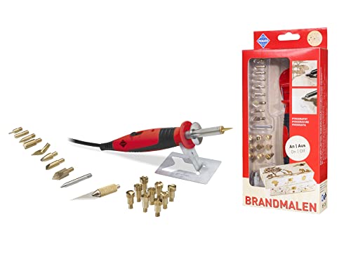 Pebaro 0262 Pistón de pirograbado con función de Encendido/Apagado, 9 Sellos de Fuego, 9 Puntas, Punta de Soldadura, Cuchillo de poliestireno, pirografía, pirografía, Quema de Madera, Quemador de