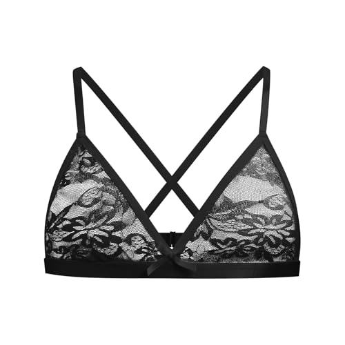 ABAFIP Men's Sissy Lingerie Bra Floral Lace Bra Top Cross Back See Through Bralette Crossdressing...