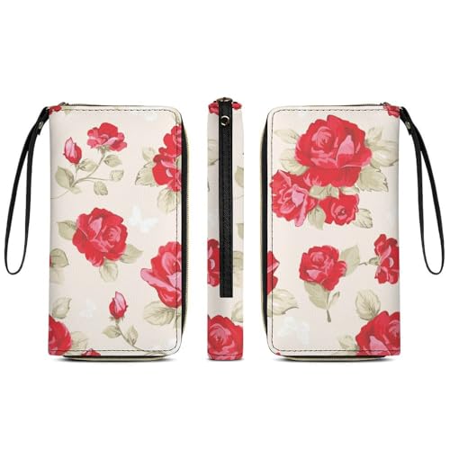 Rose Portable Long Wallet for Women Men Zipped Travel Purse Credit Card Holder Coin Pouch3