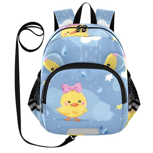 Kid's Backpack for Boys & Girls Toddler Bag Yellow Duck Rain Pattern Backpack with Safety Leash