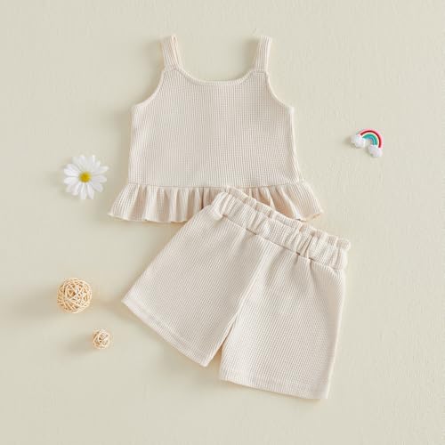 Image of Little Toddler Kids Girl Clothes Set 1-8 Years Summer Outfits Solid Color Tank Tops & Shorts