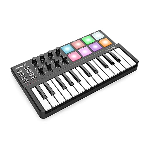 ノーブランド品 MIDI コントローラー、MINI 25 キー超ポータブル USB MIDI キーボード コントローラー 8 つのカラフルなバックライト付きトリガー パッド の商品画像 2