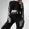 T-Shirt Women's Sweatshir Blouse Loose Sleeve Women Casual O-Neck Full Gothic Women's Blouse, black, L #2