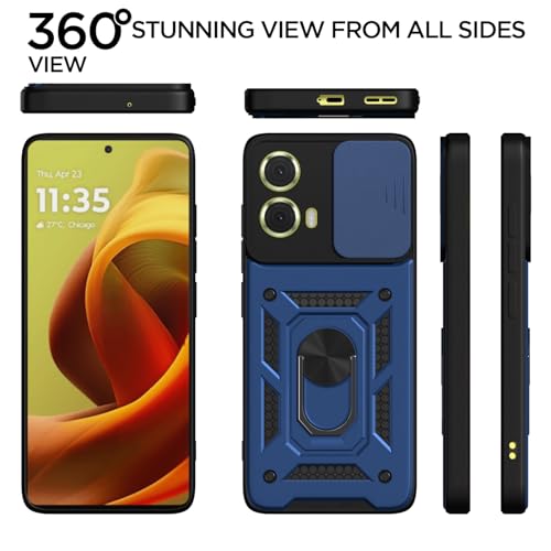 Image of Pikkme D10 Tough Armor Bumper Case | 360 Protection Case | Sliding Camera Shield Cover & Ring Holder Stand Back Cover for Moto G85 5G (Blue)