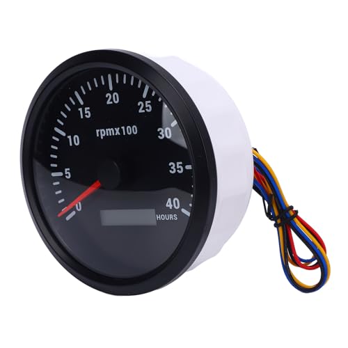 Tacómetro 110 Mm 4 3/8 Pulgadas para el Remolque del Tractor de Camión RV Barco DC 9 a 32V 4000 Rpm de Calibre con Medidor de Hora 7 de Retroiluminación de Color (Dial negro
