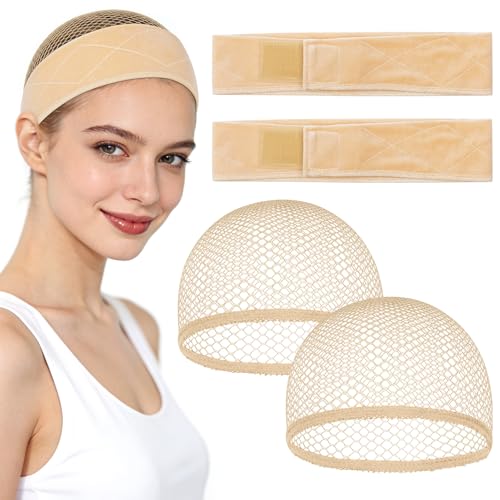 Kiiwah Perückenband Rutschfest mit Wig Cap Elastisches Perückengriff Verstellbare Samt Wig Grip Band Perücken Zubehör für Damen 4 Stück (Hautfarben)