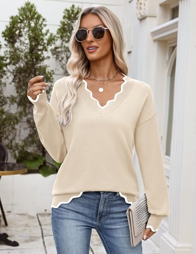 Image of Zeagoo Women's 2026 Fall V Neck Sweater Long Sleeve Lightweight Knit Tops