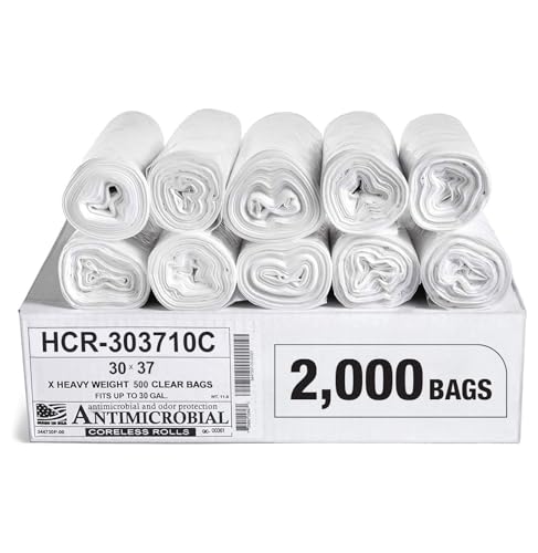 Image of Aluf Plastics 30 Gallon 10 Micron (eq) Clear Trash Bags 30 inch x 37 inch 2000 Bags