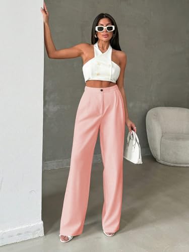 Image of Toochki Trousers for Woman Pants Women's Formal Office Korean | Beige Track Pant | Straight | Cotton Spandex Stretchable Trouser | High-Waisted Bottom Wear | Pack of 2 Combo
