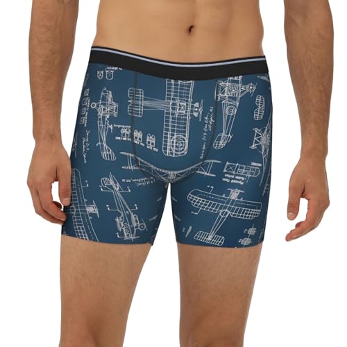 Airplane Blueprint Men's Boxer Briefs, Mens Trunks Underwear Wicking-Breathable Underpants2