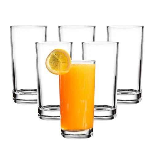 binsakao Water Glasses Set of 6 - Highball Glasses with Heavy Base, Clear Drinking Glasses Set for...