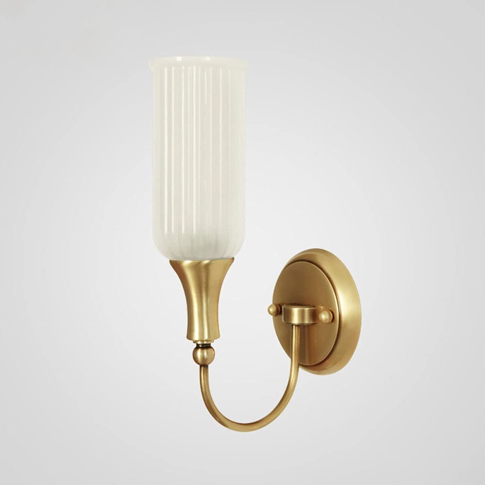 ZTCHSENZT Wall Sconces, Brass Wall Sconce White Carved Glass Wall Lamp, Indoor Copper Wall Mounted Light, Bedroom Bedside Lamps, Living Room Restaurant Sconces Home Decor Wall Ligh,1-light