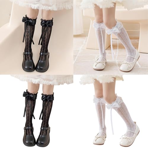 Girls Ruffle Knee Socks Bowknot Ribbon Thigh High Stockings Socks Fashionable2