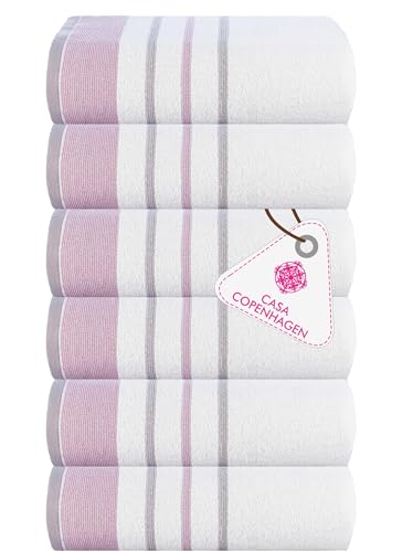 Image of Casa Copenhagen - Egyptian Cotton White Bay 6 Pcs Hand Towel (40 X 60 cm) Colour : Light Grey /Lavender