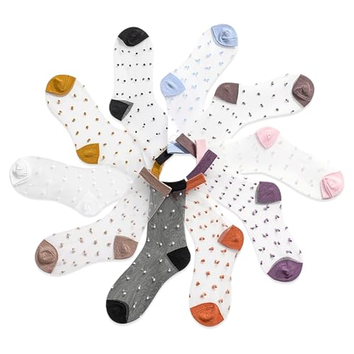 Women's Sheer Socks with Mesh Polka Dot Cute Casual Ankle Socks Ultra Thin Nylon Stocking 3-10Pairs