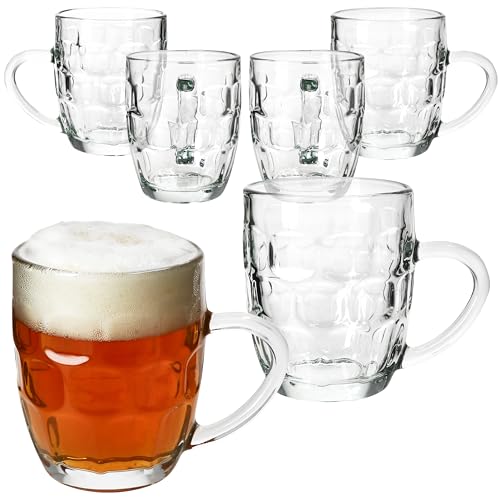 MamboCat Set di 6 brocche per birra Dijon I 200 ml, altezza 9,3 cm, per 6 persone, in vetro con scudo, rilievo e manico, bicchieri da birra da 0,2 l, per feste, compleanni e Co