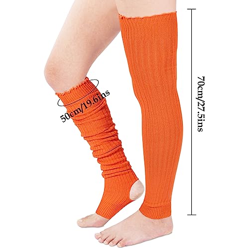 Image of Moon Wood Long Leg Warmers for Women 80s Neon Ribbed Knit Leg Warmers for Girls 80s Party Dance Sports Socks
