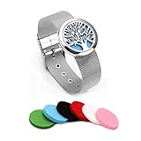 JOVIVI 316L Stainless Steel Tree of Life Openable Aromatherapy Essential Oils Diffuser Locket Bracelet Bangle with 6 Felt Pads