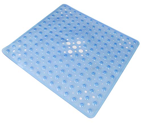 Essential Medical Supply Shower Mat with Drain, Transparent Dark Blue