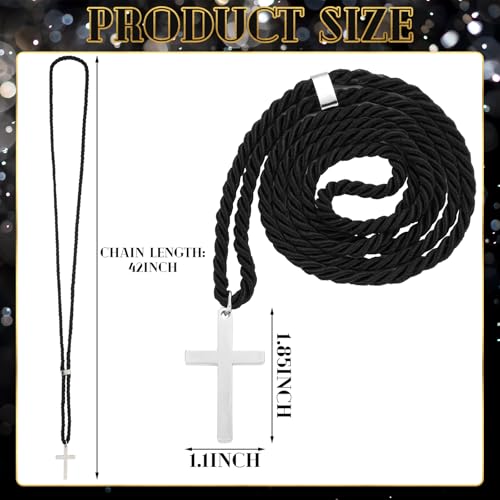 Kigeli Black Cord Cross Necklace for Minister Silver Clergy Robes Cross Priest Collar Necklace Men Women Stainless Steel Plain Christian Pendant Christmas Jewelry Communion Gifts for Thank You Pastor2