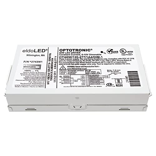 Image of Pack of 10 - eldoLED *2743W1 OPTOTRONIC Programmable Compact 40 Watts Constant Current LED Driver, 0-10V Dimmable OTi40W /120-277 /1A4 DIM-1 - Replacement /Compatible with Osram 57351