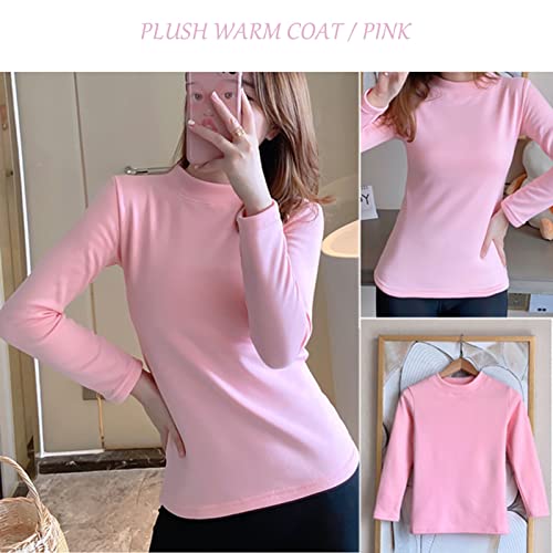 Camisa térmica feminina de manga comprida com forro de lã e manga comprida, pulôver de camada de bas