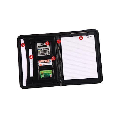 Portefeuille A4 avec calculatrice intégrée en cuir PU noir pour organiser vos réunions